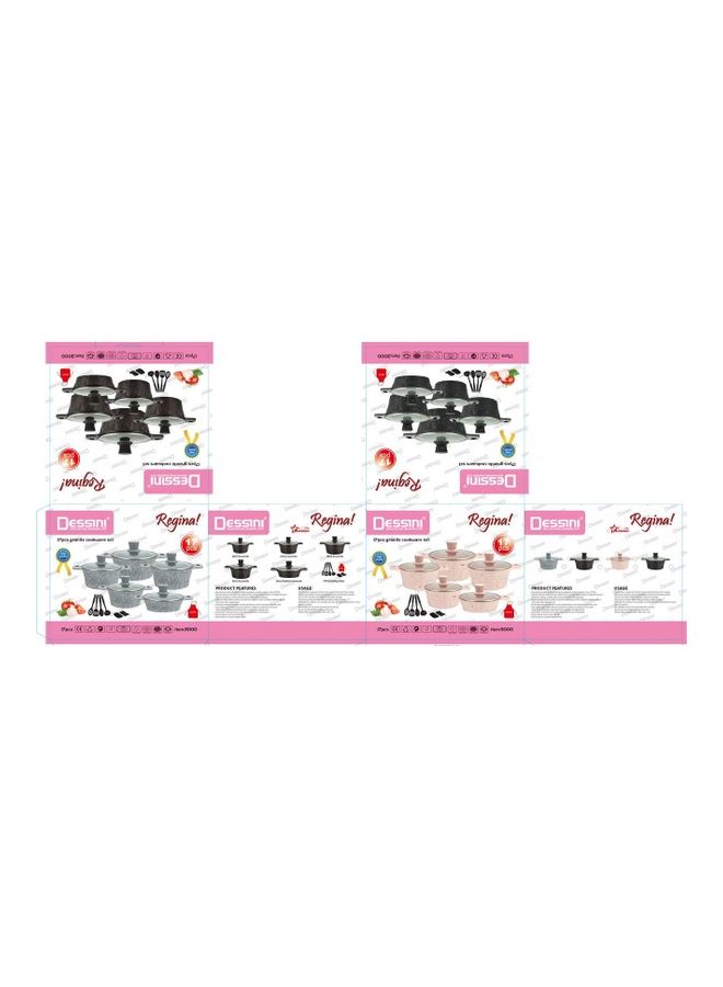 DESSINI 17-Pieces Granite Cookware Set Includes Casserole With Lid 24cm, Casserole With Lid 28cm, Casserole With Lid 32cm, Casserole With Lid 28cm, Shallow Casserole 7xCooking Tools Black/Clear 32cm - Image 2