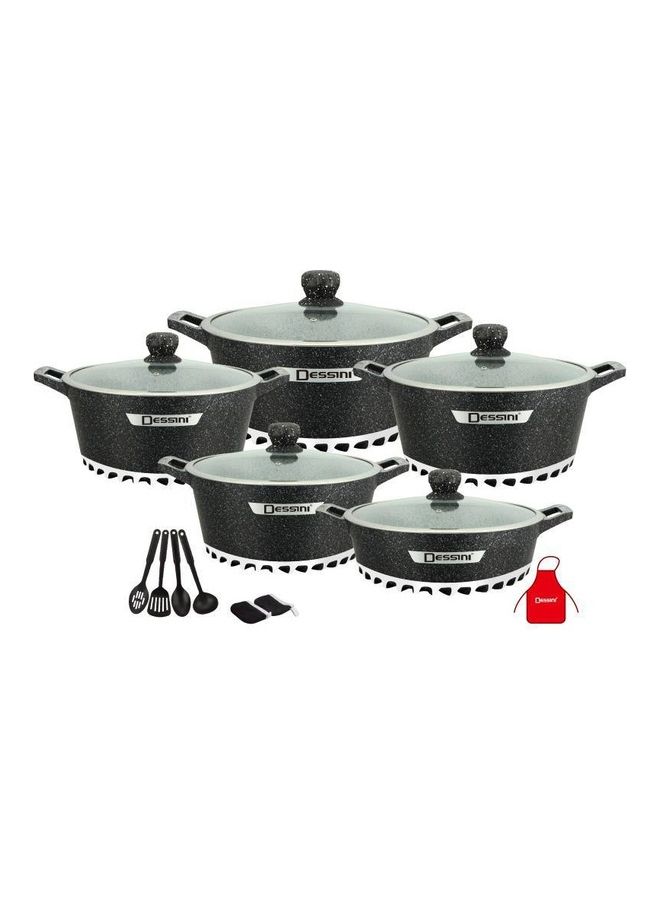 17-Pieces Granite Cookware Set Includes Casserole With Lid 24cm, Casserole With Lid 28cm, Casserole With Lid 32cm, Casserole With Lid 28cm, Shallow Casserole 7xCooking Tools Black/Clear 32cm - v1631130795/N50688507A_1