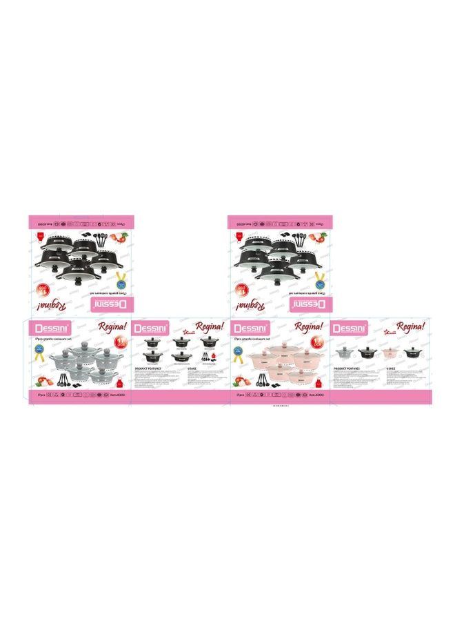 ديسيني طقم أدوات طهي جرانيت من 17 قطعة يتضمن كسرولة بغطاء مقاس 24 سم، وكسرولة بغطاء مقاس 28 سم، وكسرولة بغطاء مقاس 32 سم، وكسرولة بغطاء مقاس 28 سم، وكسرولة غير عميقة مع 7 قطع من وسائل الطهي أسود/شفاف 32سم - Image 2