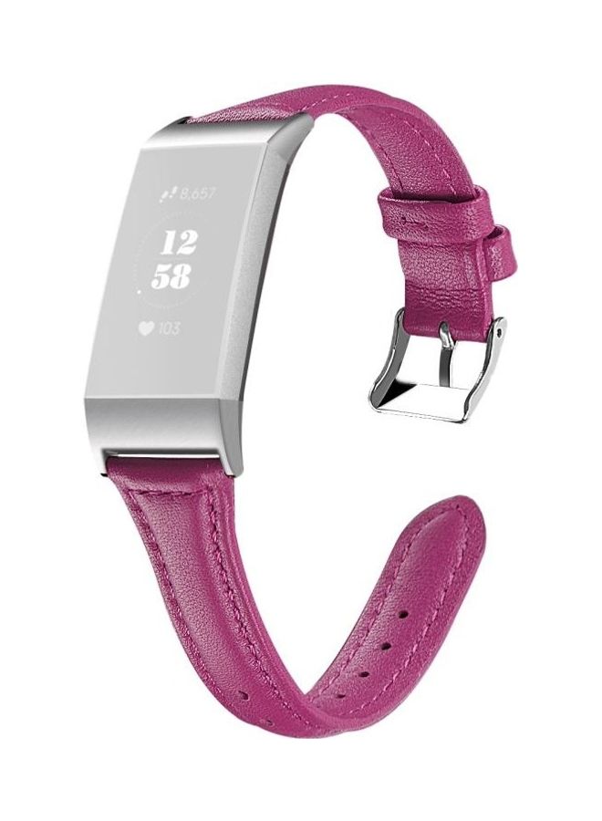 BGM Steel Head Leather Strap For Fitbit Charge 3 / 4 Rose Red - Image 1