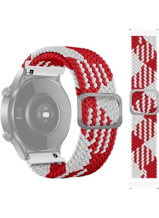 BGM Adjustable Nylon Braided Elasticity Replacement Strap Watchband For Samsung Galaxy Watch 3 45mm Red/White - Image 1
