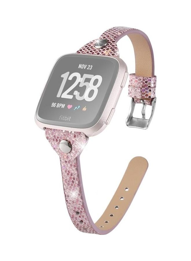 BGM Studded Slim Sequin Glitter Leather Strap For Fitbit Versa / Versa 2 / Versa Lite / Versa SE Pink - Image 1