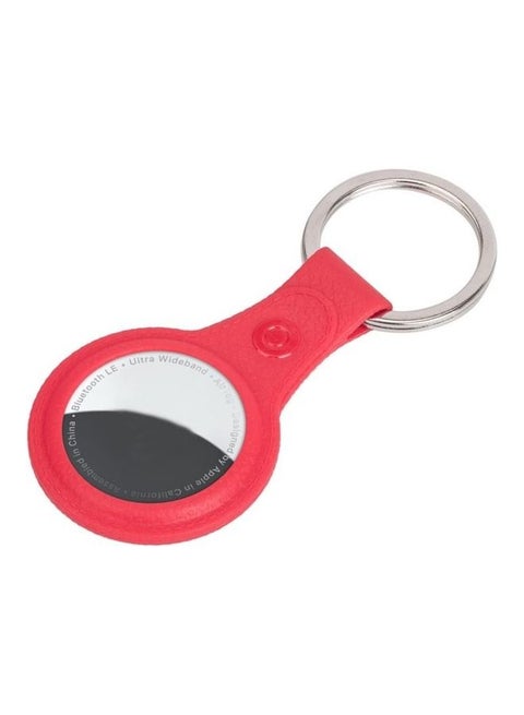 Litchi Texture TPU Anti-Scratch Shockproof Protective Cover Soft Case with Keychain Ring Loop for Apple AirTag Red
