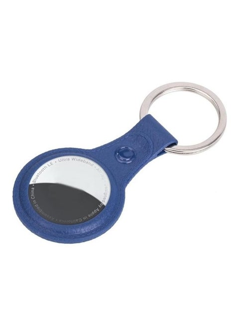 Litchi Texture TPU Anti-Scratch Shockproof Protective Soft Case Cover with Keychain Ring Loop For Apple AirTag Dark Blue