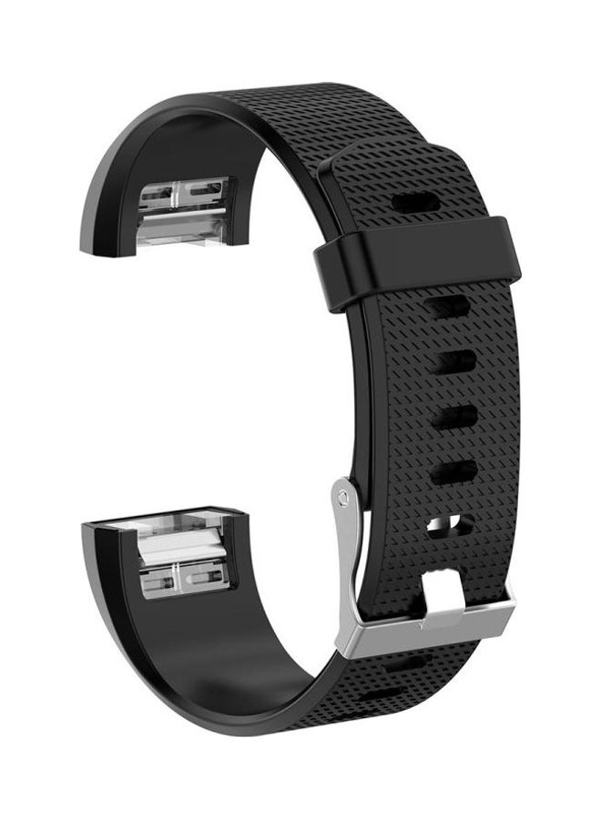 BGM Common Texture Silicone Replacement Wrist Strap Watchband with Buckle For Fitbit Charge 2 Black - Image 1