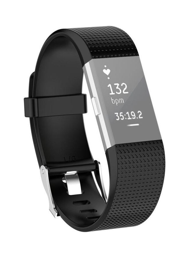 BGM Common Texture Silicone Replacement Wrist Strap Watchband with Buckle For Fitbit Charge 2 Black - Image 3