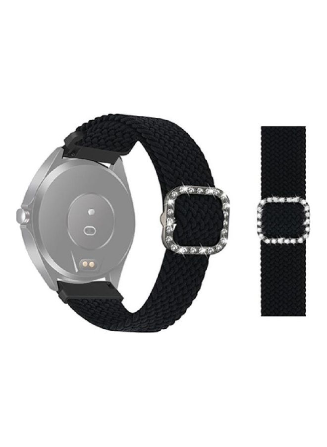 BGM Universal Adjustable Braided Elastic Diamond Buckle Replacement Strap Watchband For Garmin Venu/Vivoactive 3 20mm Black - Image 1