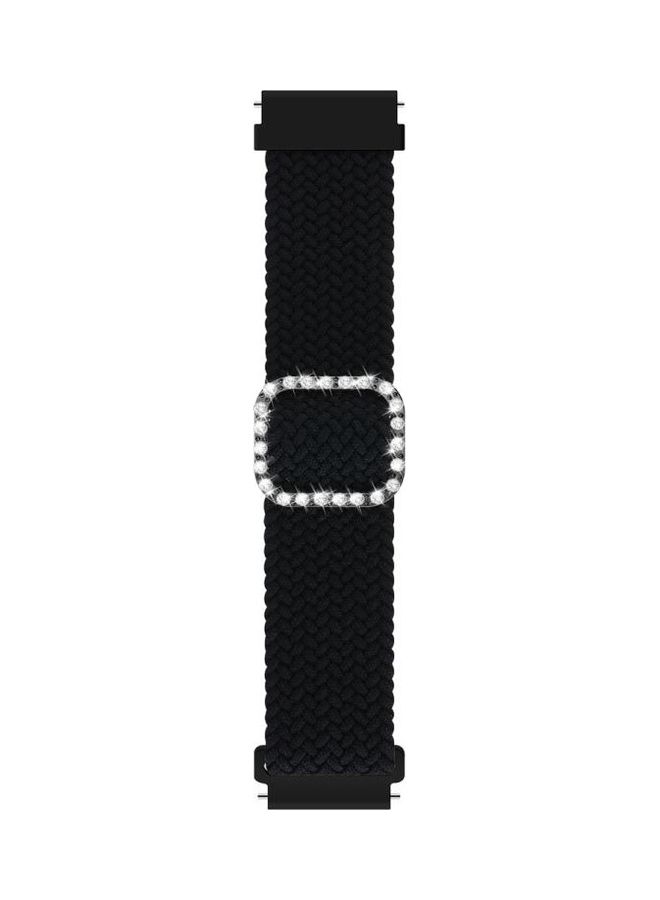 BGM Universal Adjustable Braided Elastic Diamond Buckle Replacement Strap Watchband For Garmin Venu/Vivoactive 3 20mm Black - Image 2