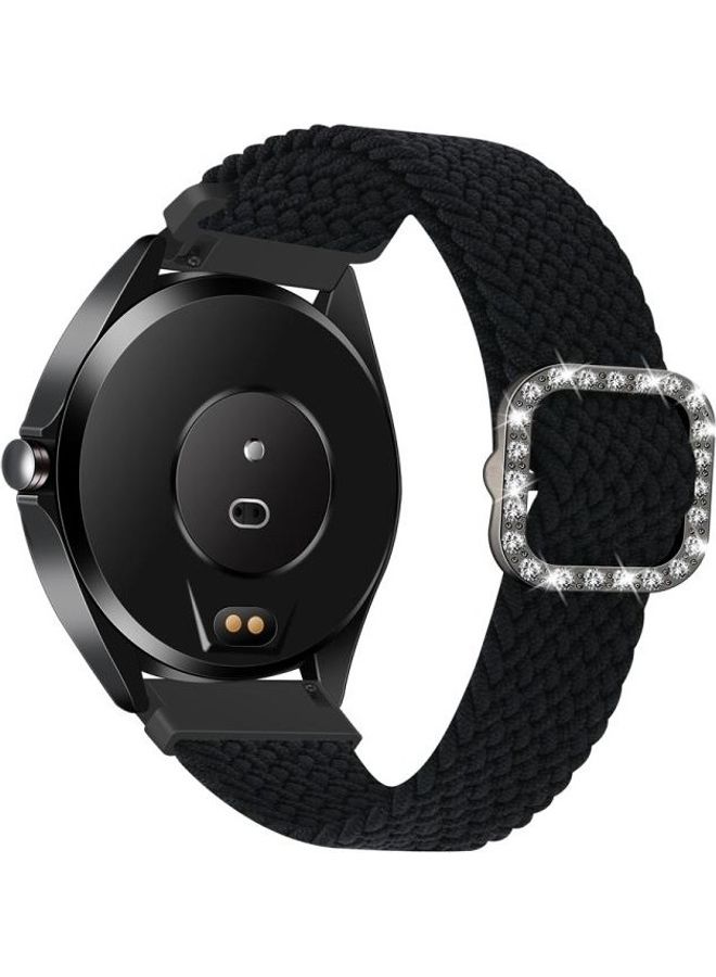 BGM Universal Adjustable Braided Elastic Diamond Buckle Replacement Strap Watchband For Garmin Venu/Vivoactive 3 20mm Black - Image 3