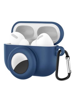2-in-1 Anti-shock Silicone Protective Case with Hook and Carabiner for AirPods Pro and AirTags Blue