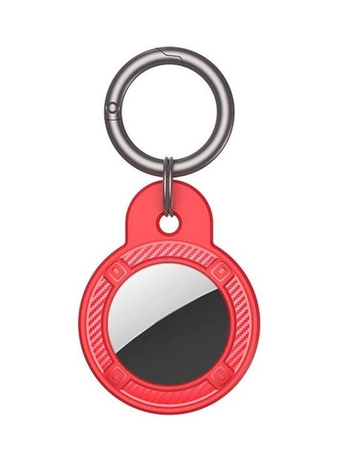 Round Shape Carbon Fiber Anti-fall Case with Keychain Ring for Apple AirTag Red