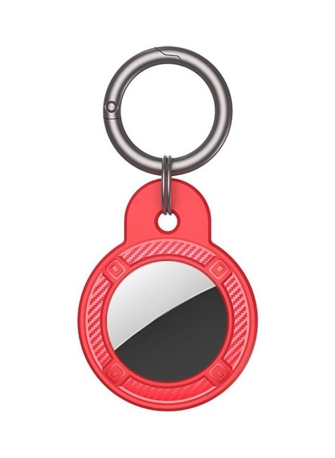 BGM - Round Shape Carbon Fiber Anti-fall Case with Keychain Ring for Apple AirTag Red - Image 1