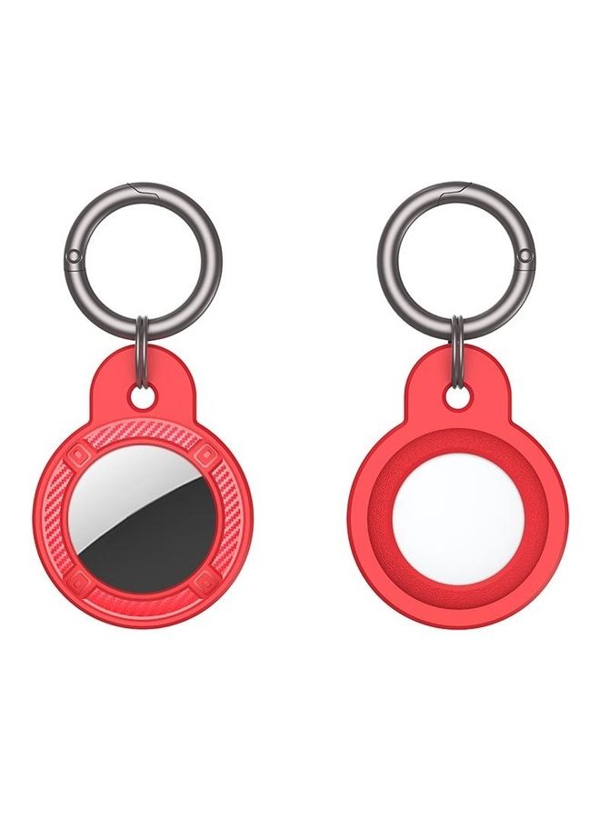 BGM - Round Shape Carbon Fiber Anti-fall Case with Keychain Ring for Apple AirTag Red - Image 1