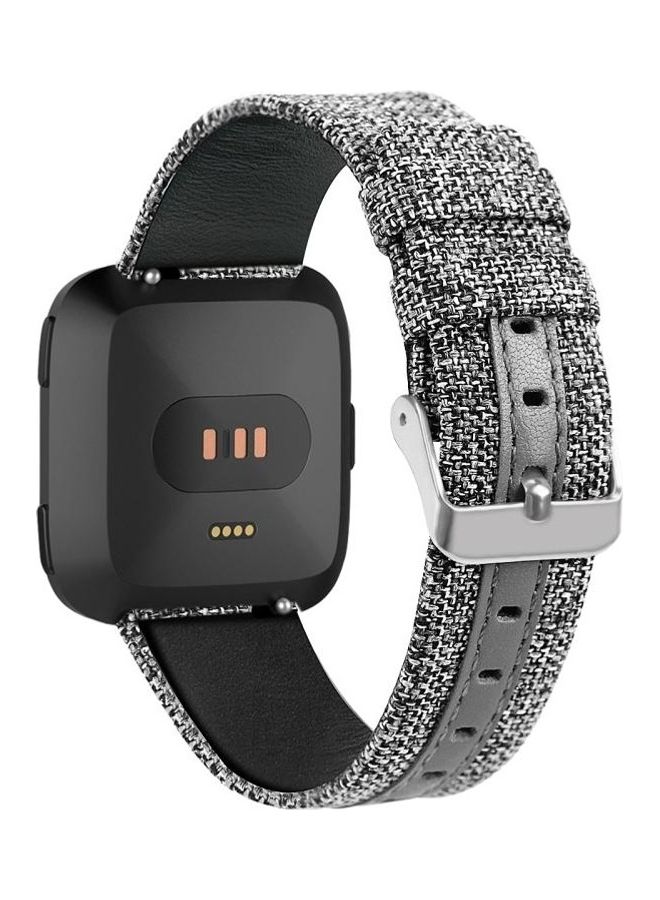 BGM Replacement Casual Denim Canvas Leather Strap Band For Fitbit Versa Grey - Image 1