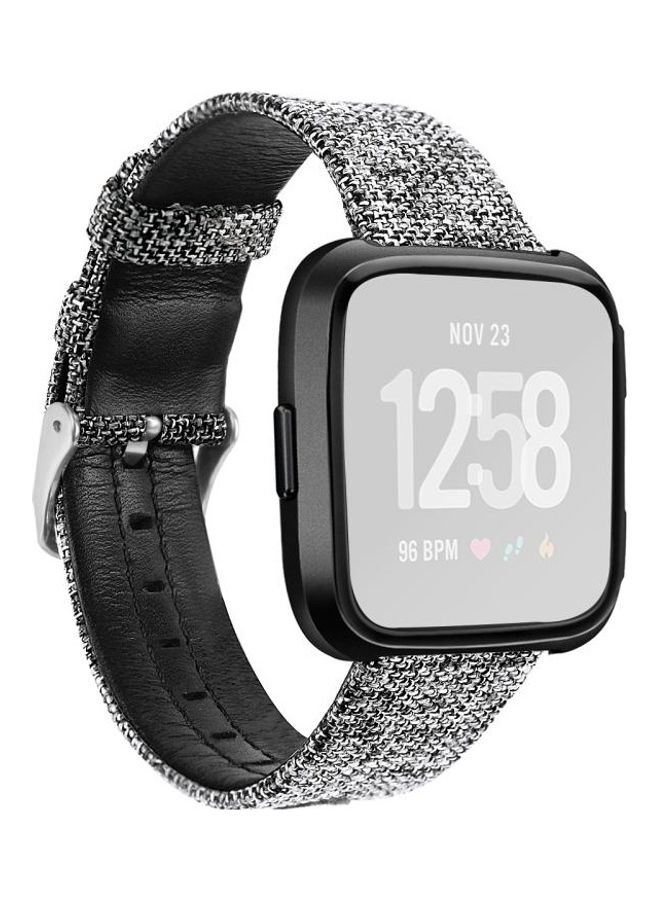 BGM Replacement Casual Denim Canvas Leather Strap Band For Fitbit Versa Grey - Image 2