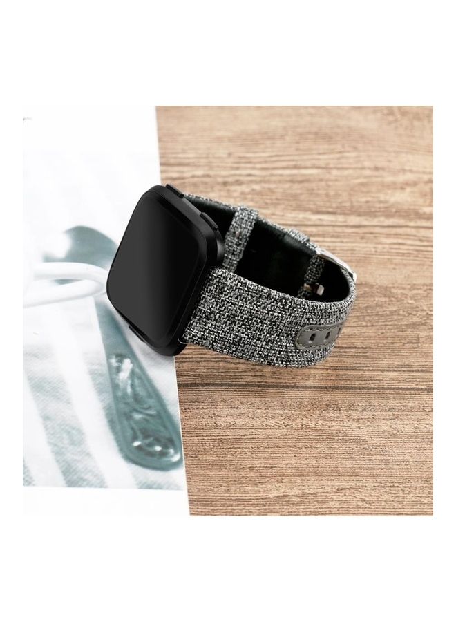 BGM Replacement Casual Denim Canvas Leather Strap Band For Fitbit Versa Grey - Image 4