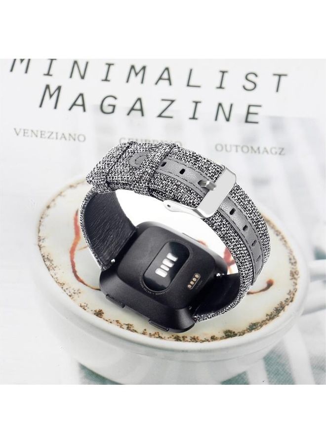 BGM Replacement Casual Denim Canvas Leather Strap Band For Fitbit Versa Grey - Image 5