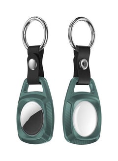 Shockproof TPU Carbon Fiber Texture Protective Case Cover with Keychain Ring For Apple AirTag Dark Green