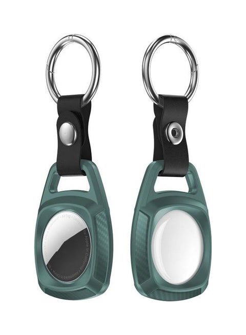 Shockproof TPU Carbon Fiber Texture Protective Case Cover with Keychain Ring For Apple AirTag Dark Green