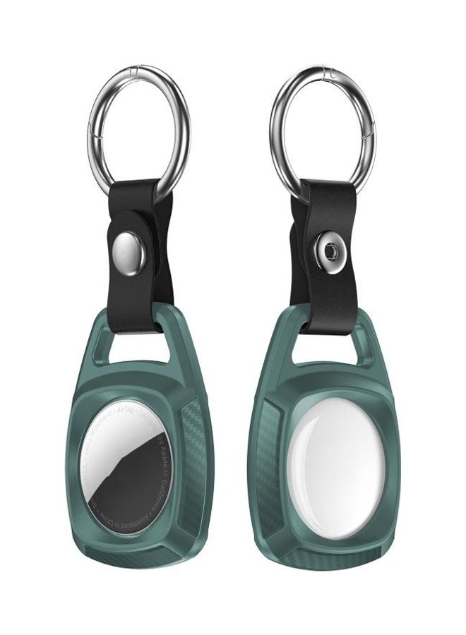 BGM - Shockproof TPU Carbon Fiber Texture Protective Case Cover with Keychain Ring For Apple AirTag Dark Green - Image 1