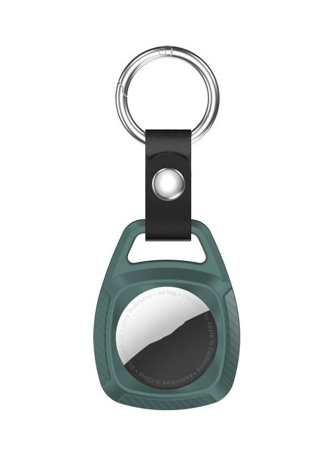 BGM - Shockproof TPU Carbon Fiber Texture Protective Case Cover with Keychain Ring For Apple AirTag Dark Green - Image 1