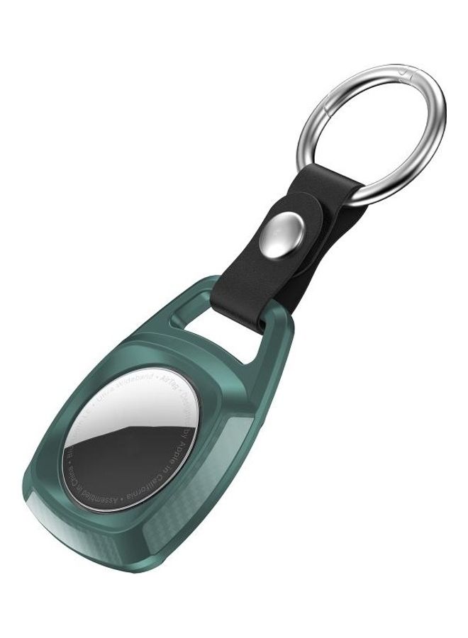 BGM - Shockproof TPU Carbon Fiber Texture Protective Case Cover with Keychain Ring For Apple AirTag Dark Green - Image 1
