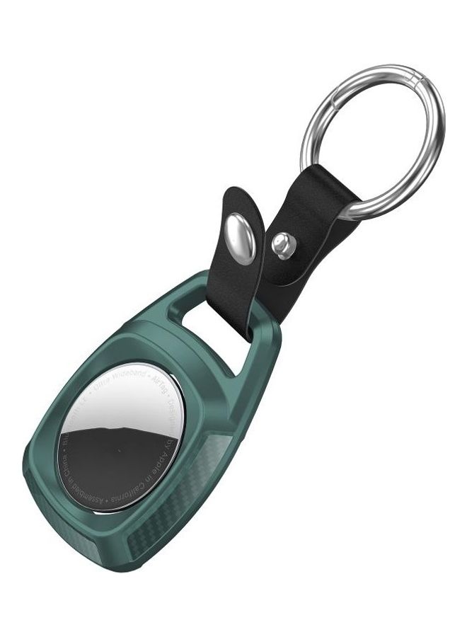 BGM - Shockproof TPU Carbon Fiber Texture Protective Case Cover with Keychain Ring For Apple AirTag Dark Green - Image 1