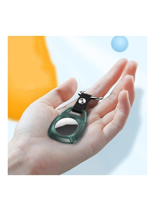 BGM - Shockproof TPU Carbon Fiber Texture Protective Case Cover with Keychain Ring For Apple AirTag Dark Green - Image 1