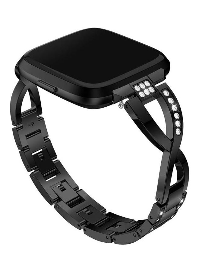 BGM X Shaped Diamond-studded Solid Stainless Steel Wrist Strap Watch Band for Fitbit Versa Lite Black - Image 1