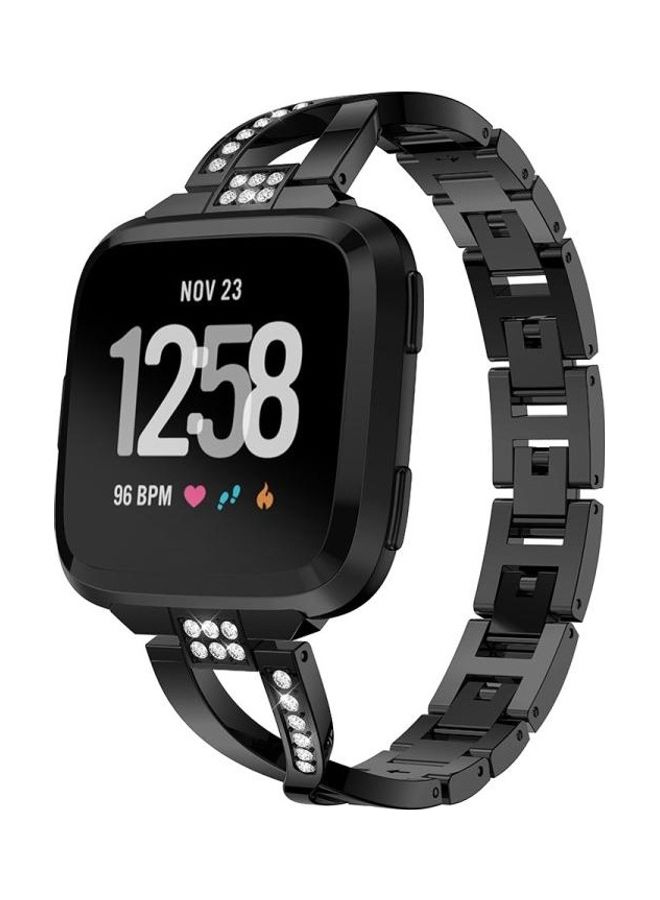 BGM X Shaped Diamond-studded Solid Stainless Steel Wrist Strap Watch Band for Fitbit Versa Lite Black - Image 2