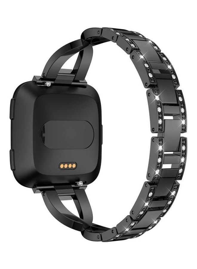 BGM X Shaped Diamond-studded Solid Stainless Steel Wrist Strap Watch Band for Fitbit Versa Lite Black - Image 3