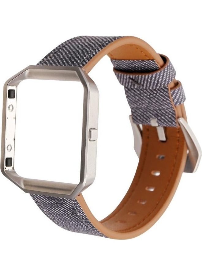 BGM Leather Replacement Strap Watchband For Fitbit Blaze Cowboy Texture Black - Image 2
