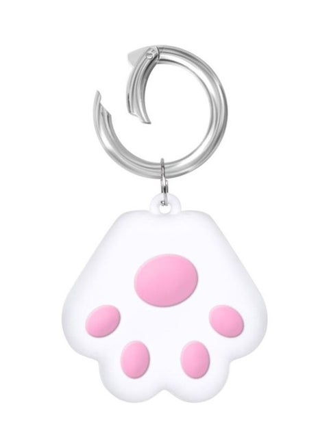 Cute Cat Paw Silicone Shockproof Protective Cover Soft Case with Keychain Ring Loop for Apple AirTag Pink