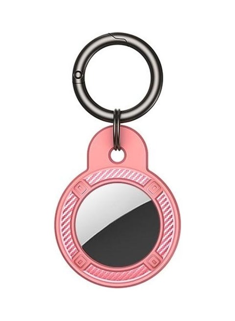 Round Shape Carbon Fiber Anti-fall Case with Keychain Ring for Apple AirTag Pink