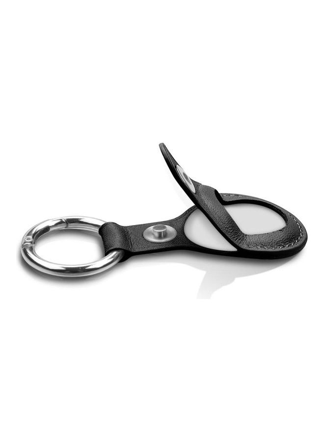 BGM Anti-Scratch Top-layer Cowhide Leather Case Cover with Switchable Keychain Ring for Apple AirTag Black - Image 2