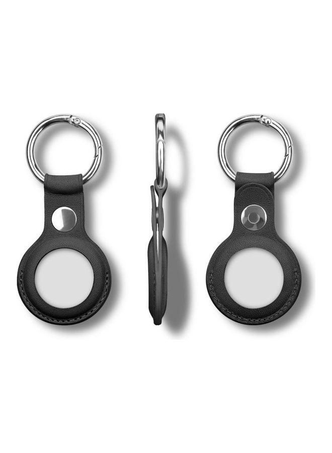 BGM Anti-Scratch Top-layer Cowhide Leather Case Cover with Switchable Keychain Ring for Apple AirTag Black - Image 3