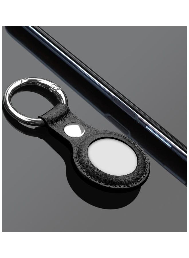 BGM Anti-Scratch Top-layer Cowhide Leather Case Cover with Switchable Keychain Ring for Apple AirTag Black - Image 4