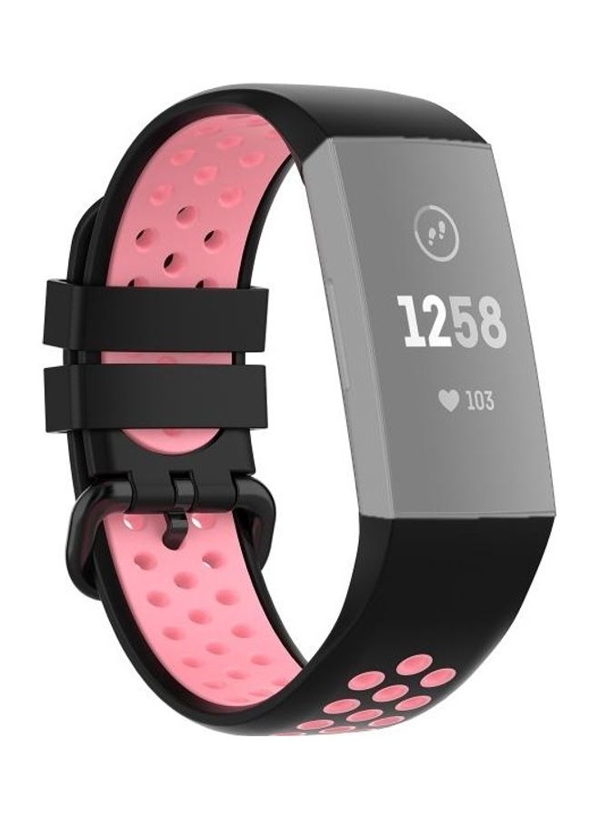 BGM Watch Button Two Colours Silicone Replacement Strap Watchband For Fitbit Charge 4 / Charge 3 / Charge 3 SE Black - Image 1