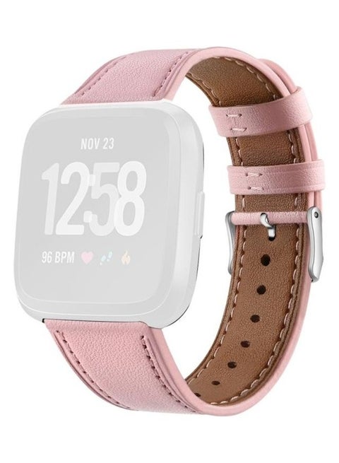 Leather Strap With Round Tail Buckle For Fitbit Versa 2 / Fitbit Versa / Fitbit Versa Lite Pink