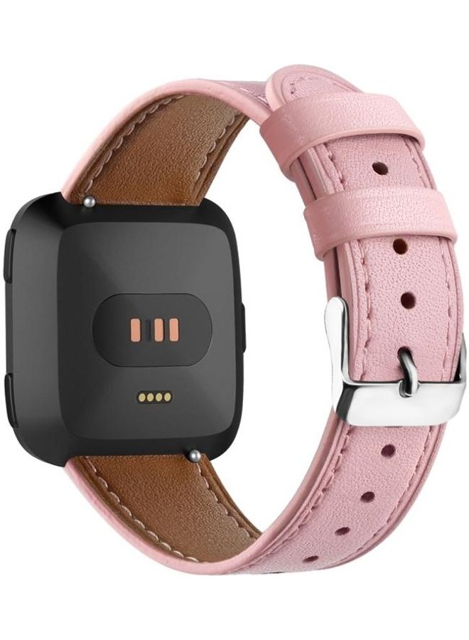 Leather Strap With Round Tail Buckle For Fitbit Versa 2 / Fitbit Versa / Fitbit Versa Lite Pink