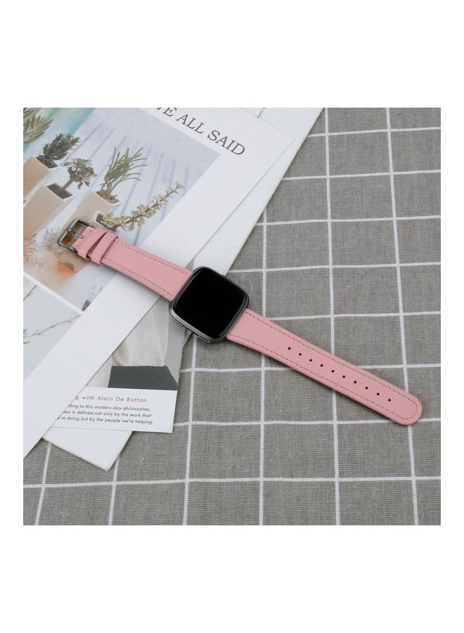 Leather Strap With Round Tail Buckle For Fitbit Versa 2 / Fitbit Versa / Fitbit Versa Lite Pink