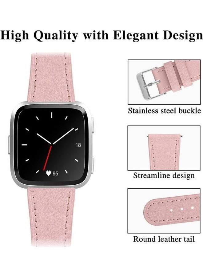 Leather Strap With Round Tail Buckle For Fitbit Versa 2 / Fitbit Versa / Fitbit Versa Lite Pink