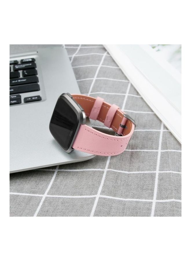 Leather Strap With Round Tail Buckle For Fitbit Versa 2 / Fitbit Versa / Fitbit Versa Lite Pink
