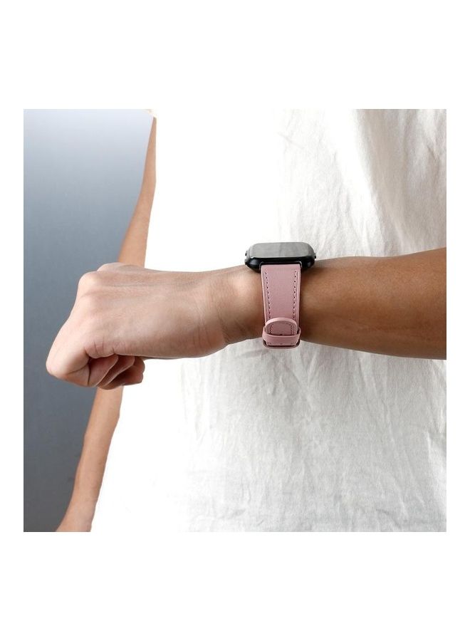 Leather Strap With Round Tail Buckle For Fitbit Versa 2 / Fitbit Versa / Fitbit Versa Lite Pink
