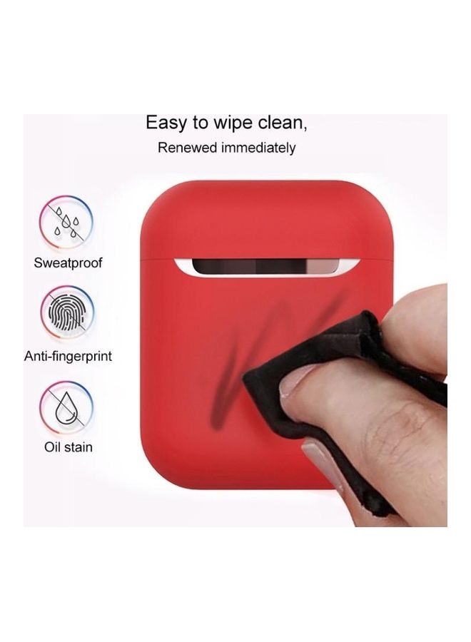 BGM Wireless Earphones Shockproof Liquid Silicone Protective Case for Apple AirPods 1/2 Red - Image 2