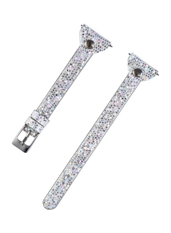 BGM Studded Slim Sequin Glitter Leather Strap For Fitbit Versa / Versa 2 / Versa Lite / Versa SE Silver - Image 2