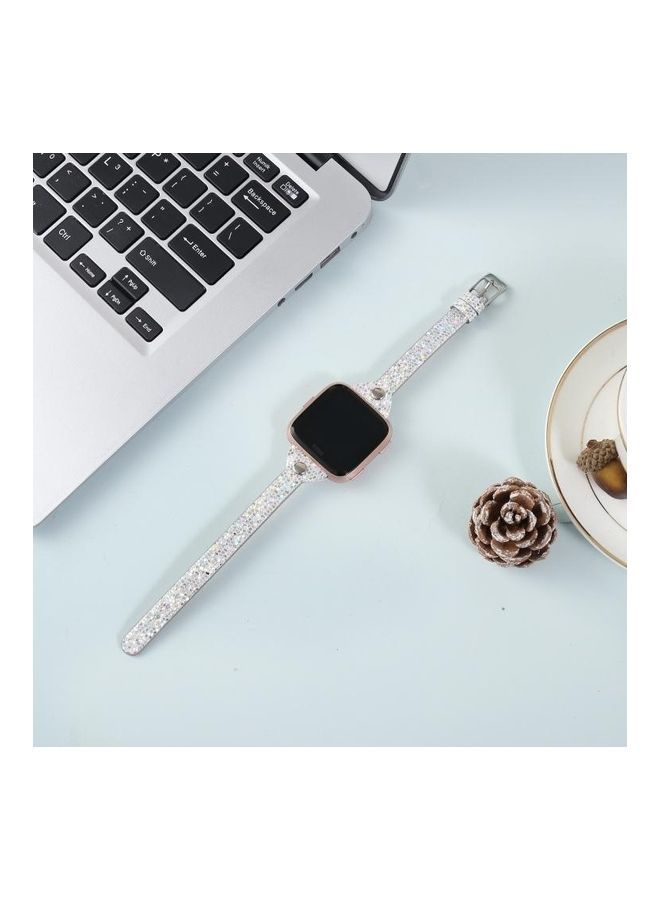 BGM Studded Slim Sequin Glitter Leather Strap For Fitbit Versa / Versa 2 / Versa Lite / Versa SE Silver - Image 4