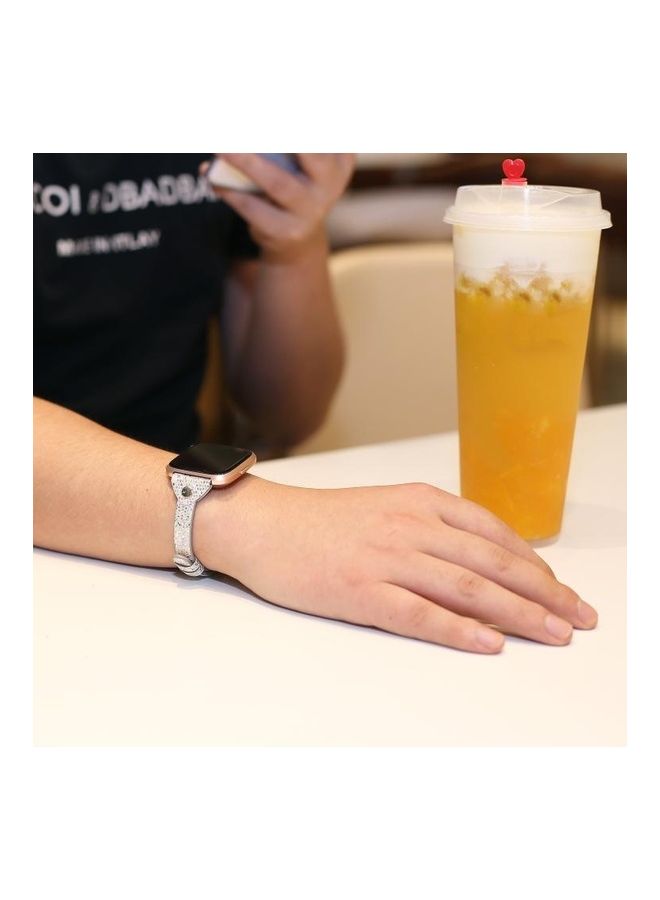 BGM Studded Slim Sequin Glitter Leather Strap For Fitbit Versa / Versa 2 / Versa Lite / Versa SE Silver - Image 5