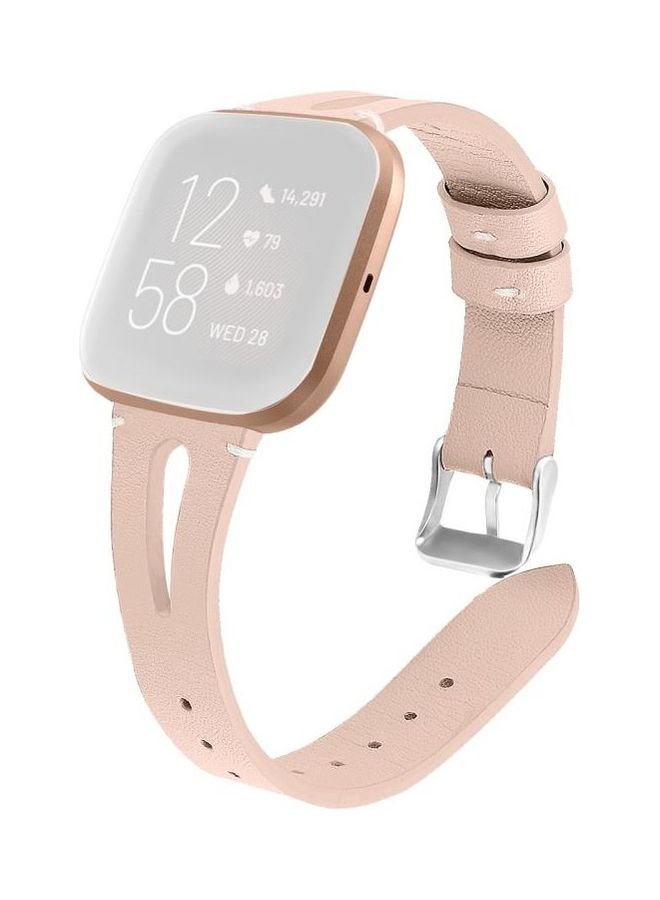 BGM Leather Middle Opening Watch Strap For Fitbit Versa 2 Pink - Image 1