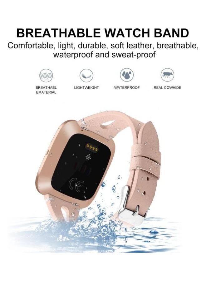 BGM Leather Middle Opening Watch Strap For Fitbit Versa 2 Pink - Image 4